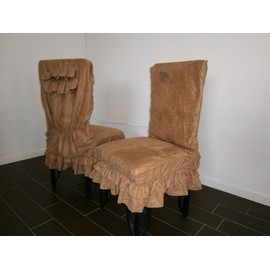 Octorose Heavy Duty Soft Micro Suede Shortly Double Ruffle Skirt Dining Chair Cover 1pc (Camel)