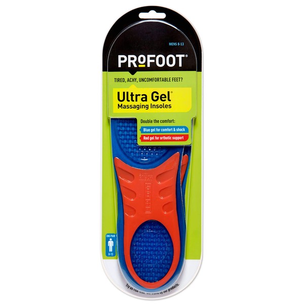 PROFOOT Ultra Gel Massaging Insoles Men's Size 8-13 1 Pair Gel Inserts for Heel & Arch Support & Comfort Helps Relieve Foot Pain