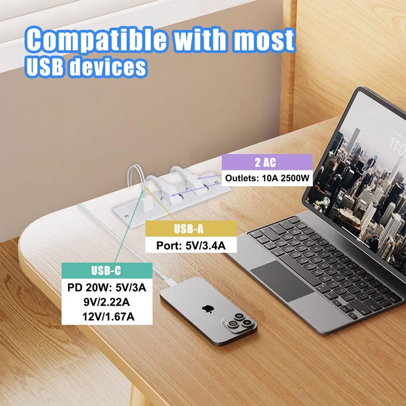 Idota Table Socket, 2-Way Retractable Socket with PD20W Quick Charge