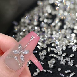 2-3mm Shiny Zircon Rhinestones for Nails Mini Nail Rhinestones for Nail Art Diamonds 3D Pointed Bottom Rhinestone Nail Gems and Charms for Nails Design Rinestones Set Nail Crystals Nail Decorations