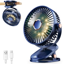 iNeibo 4000mAh Portable Clip on Fan with LED Lights, Battery Operated USB Desk Fan,4 Speed Quiet Rechargeable Mini Table Fan, 360° Rotate Personal Cooling Fan for Home Office Stroller Camping Blue