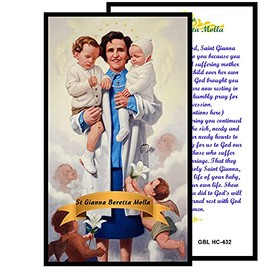 Gifts by Lulee, LLC Saint Gianna Berretta Molla Patron of Pediatricians Medal Blessed Prayer Card Necklace Chaplet and Set of Two or Four Glass Candles Sold Separately or Together Your Choice (card)