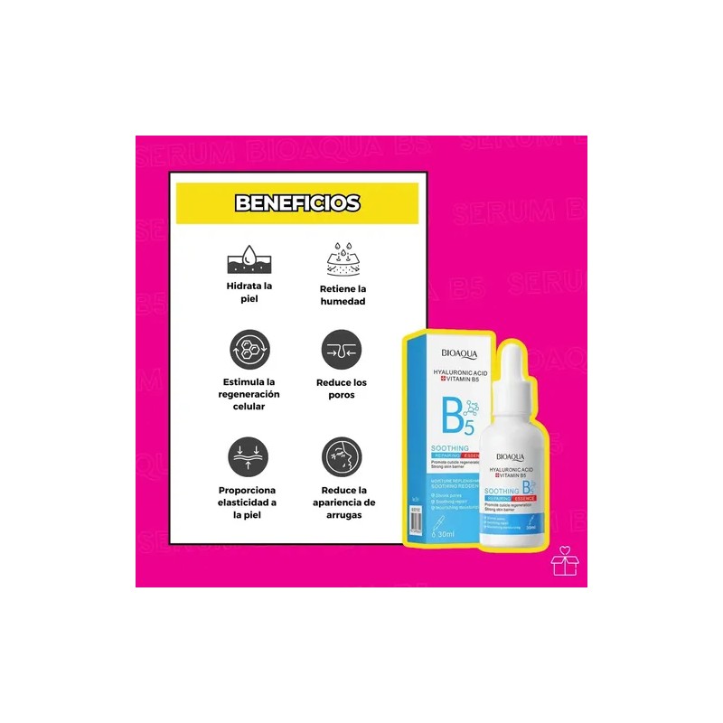 Bioaqua Sérum Vitamina B5 y Ácido Hialurónico, Antiarrugas, Piel Mixta