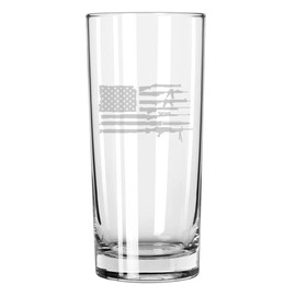 MIP 15 oz Tall Beverage Drinking Glass Highball Tumbler Gift American Gun Flag