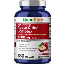 NusaPure NusaPure Apple Cider Vinegar Complex - 180 Veggie Caps - Organic ACV, Ceylon Cinnamon, Organic Ginger, Bioperine & Organic Cayenne Pepper