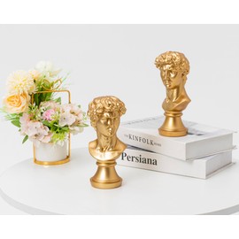 BOIHEGU David Statue Home Decor, 8 inch Resin Gold David Bust Statue, Michelangelo's David Replica, Greek Mythology Bust Sculpture Gifts