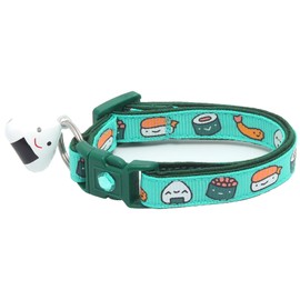 Sushi Cat Collar with Onigiri Bell | Adjustable Large Size or Kitten Collar | Safety Breakaway Collarr (Small(10lbs & Less), Aqua)