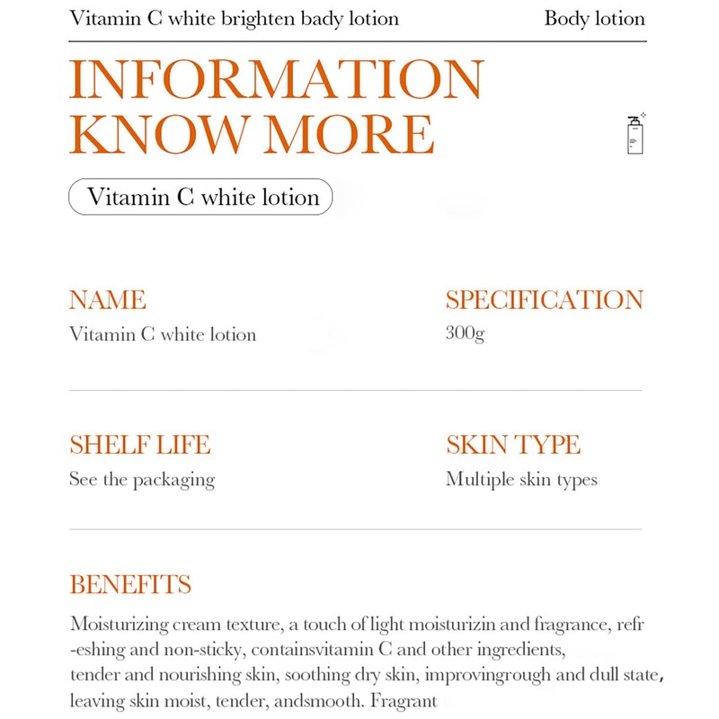 BIOAQUA Vitamin C White Body Lotion Skin Orange Extract 10xAntioxidant