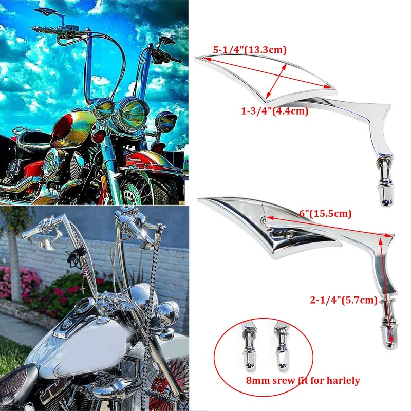 Rich Choices Chrome Motorcycle Blade Rearview Side Mirrors Comptible with