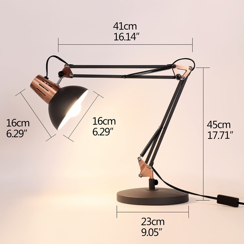 FIRVRE Black Retro Metal Swivel Arm Desk Lamp Adjustable Architect