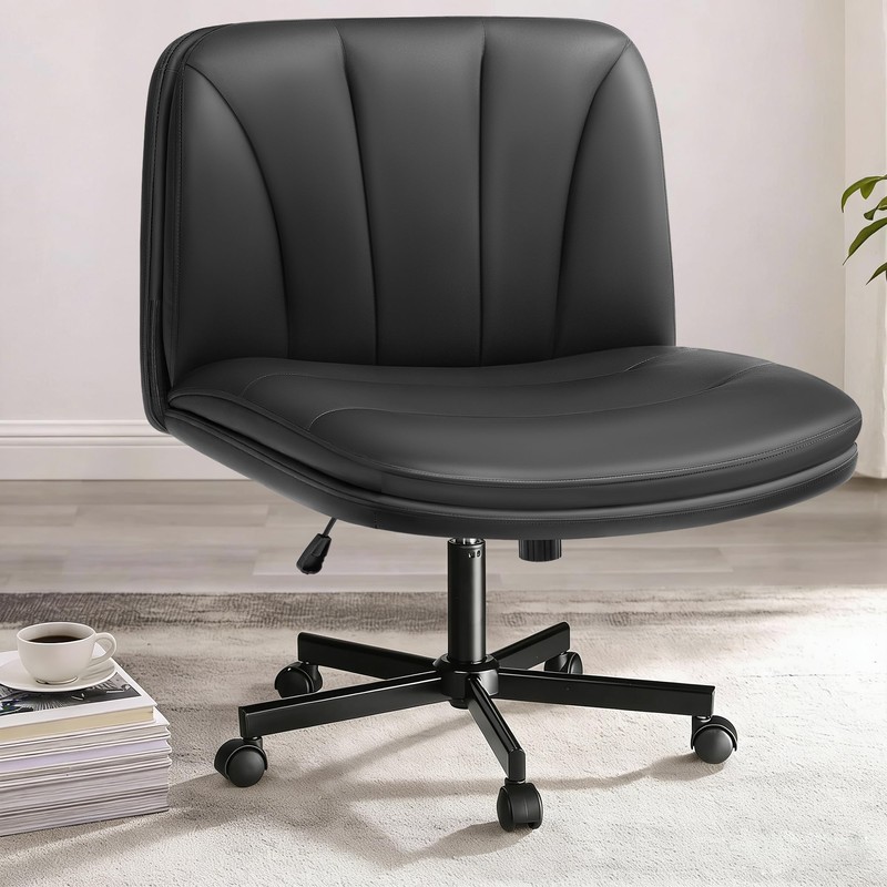Prime Criss Cross Office Chair, Comfy Wide PU Leather Armless