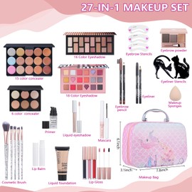 Makeup Kit For Girls, Makeup Set For Teen Beginners, Make up Gift Set For Women with Makeup Box, Eyeshadow Palettes, Foundation, Concealer, brushes set (Colors 18)