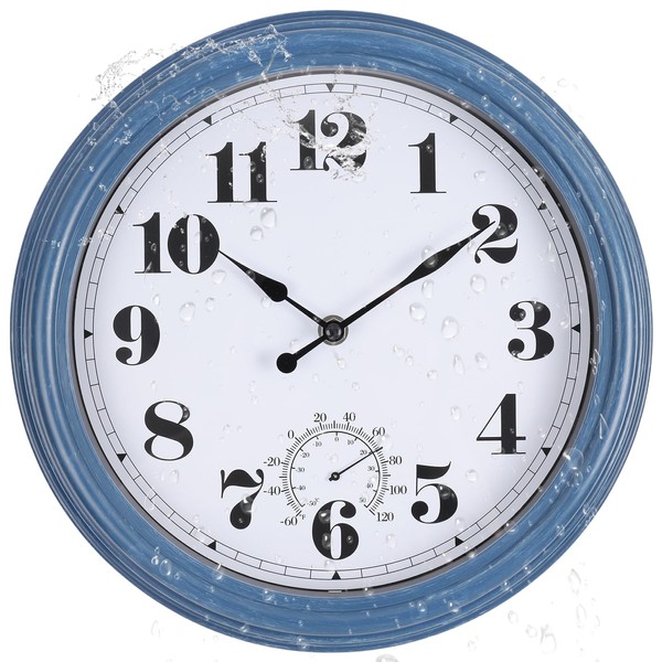 Outdoor Clock Waterproof 14 Inch Outdoor Clocks with Thermometer Combo