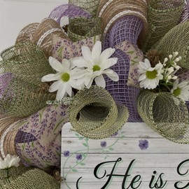 He is Risen Easter Floral Deco Mesh Wreath
