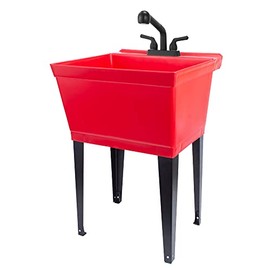 Tehila by JS Jackson Supplies 19-Gallon Red Utility Sink Set with Non-Metallic Black Finish Pull-Out Faucet, Adjustable Legs