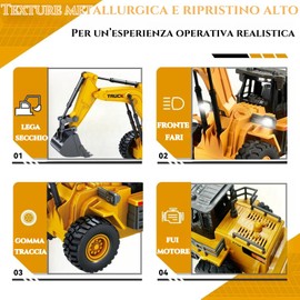 LioMaxi 9K 1:16 Four Wheel Excavator Remote Control Toy with Light and Sound Metal Shovel 2.4G Wireless Remote Control Digger Tractor Toy for Kids Gifts for Kids