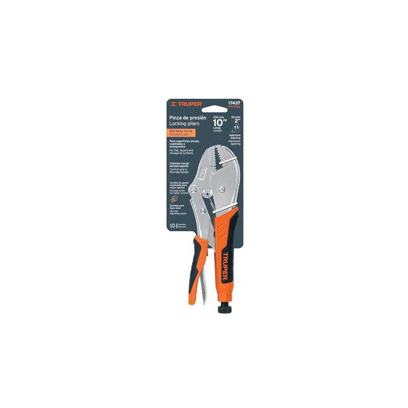 Truper PPT-10RX, Pinza de presión 10", mordaza recta, mango de