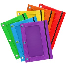 Gloween Pencil Pouch for 3 Ring Binder, 6 Pack Zipper Pencil Pouches in Assorted Colors, Durable Binder Pencil Case Bag for Office School College Supplies (6c-2601)