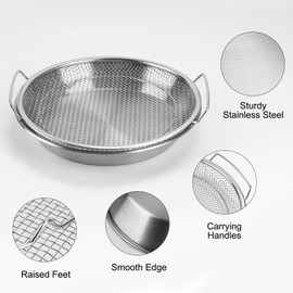 Oil Filter Tray, Stainless Steel Kitchen Oil Filter Tray with Mesh Filter Basket Colanders with Handle Air Fryer Accessories for Frying Cooking (20cm)