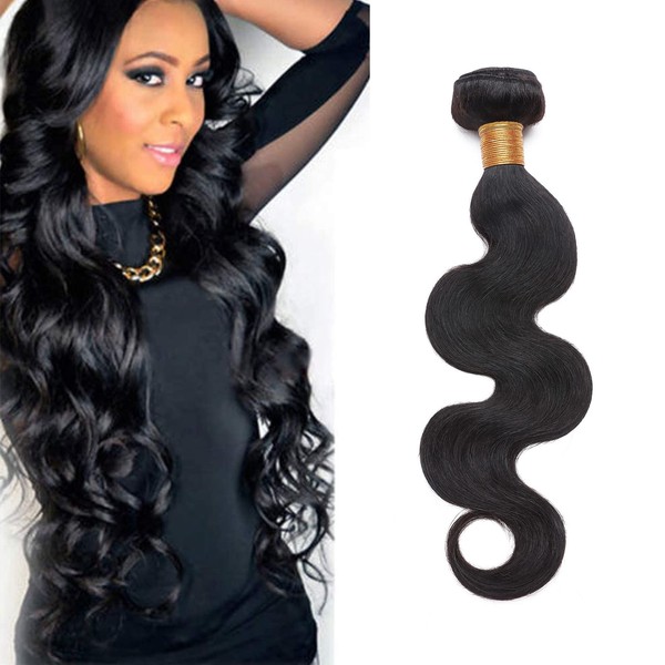 Benehair Brazilian Human Hair Body Wave 1 Bundle 28 inches Natural Black Remy Hair Weave for Afro American Women #1B 28" 100g