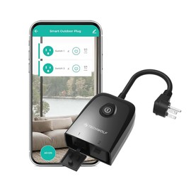 Enchufe inteligente para exteriores TECHWOLF, Wi-Fi 2.4 GHz, 2 tomas independientes, IP55 resistente al agua, Tuya/Smart Life, temporizador + cuenta regresiva, compatible con Alexa y Google Home