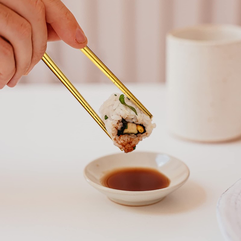OIULO Gold Stainless Steel Chopsticks - Reusable Chopsticks - 5