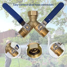 Cbumane Brass Garden Hose Diverter 2-Way Heavy Duty, Y-Valve Hose, Hose splitter,US Gauge Stainless Steel Extended Handle Diverter, 3/4’ GHT Threaded Y-Valve Garden Hose Tap Adapter