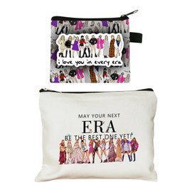 Falafoty 2 Pcs Women Makeup Bag Coin Purse Music Lover Cosmetic Bag Portable Travel Period Bag with Zipper Closure Birthday Gifts for Girls