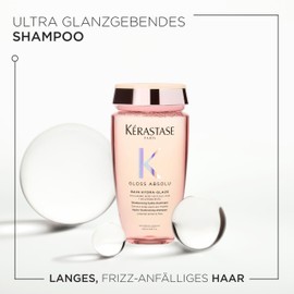 Kérastase Gloss Absolu Bain Hydra-Glaze, Shampoo for Long, Frizz Prone Hair, with Hyaluronic Acid, Glycolic Acid and Wild Rose Oil, for Intense Shine and Volume, 250 ml