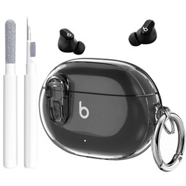 Beats Studio Buds/Studio Buds Plus Case Cover Clear 2021/2023 Men Lock Clip with Clean Kit, GARTOO Protective Case and Clean Pen Compatible with Beat Studio Bud Plus for Women Girls Kids Clear Black