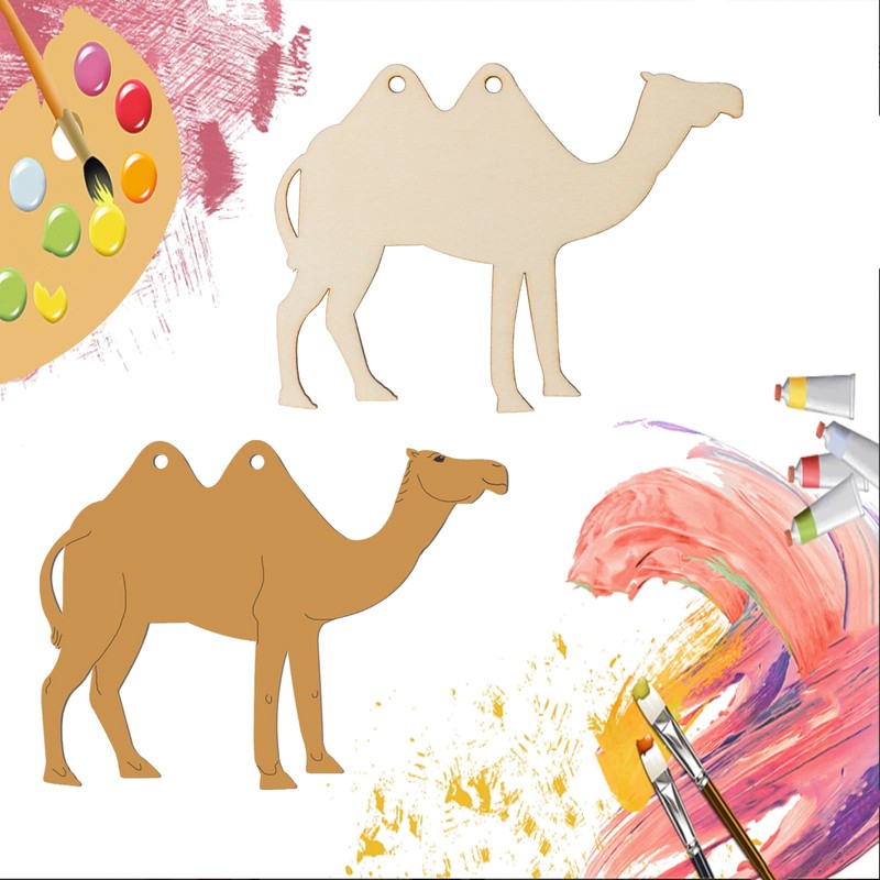 40Pcs Camel Shape Wooden Blank Camel Wood with Twines Art