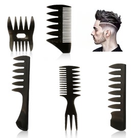 5 Peines de Peinado para Hombre, Peines de Cabello de Aceite Retro, Herramienta de Peluquería Peine de Dientes Anchos Cepillos de Pelo Retro...       