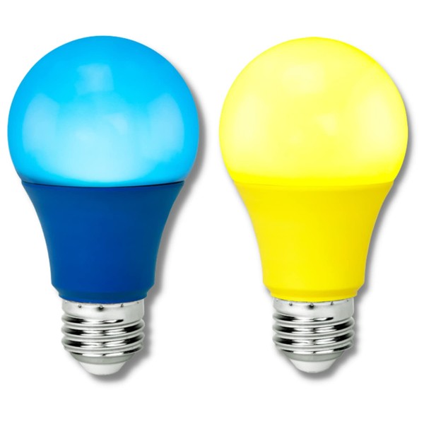 GoodBulb 9-Watt Blue and Yellow LED Light Bulbs | 60-Watt Equivalent | A19 Shape E26 Base | Stand with Ukraine | Perfect for Exterior fixtures | Non-dimming (2 Bulbs)