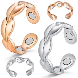 Cigmag Lymphatic Drainage Magnetic for Women Fingers 7 Ultra Strong Magnets 99% Pure Copper Adjustable with Gift Box (Silver & Rose Gold) Pack of 2