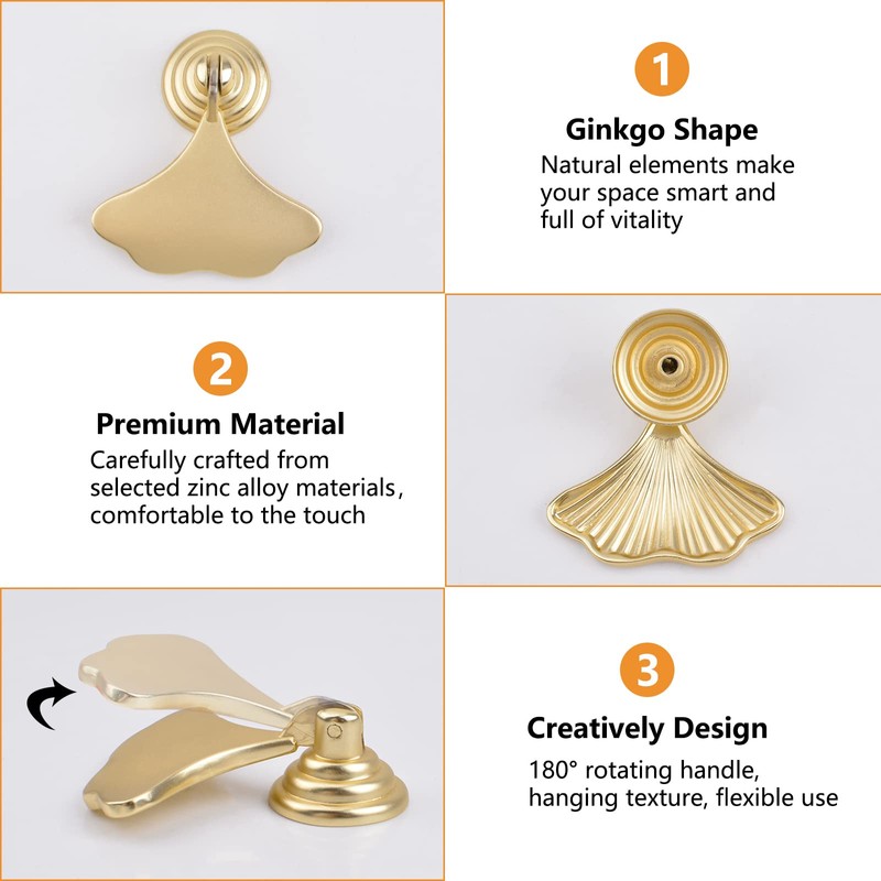 MOROBOR Ginkgo Leaf Shape Knob Handles, 12 PCS Golden Drop