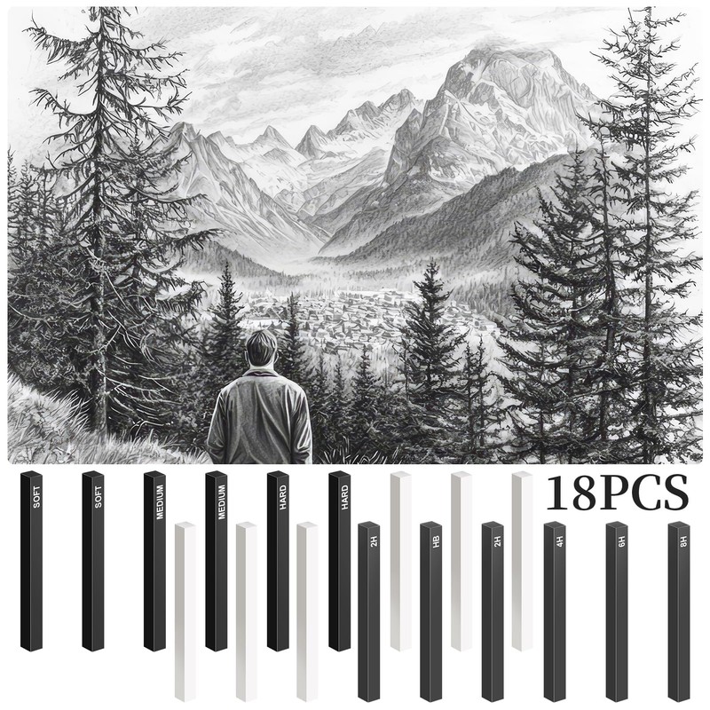 Pack of 18 Square Compressed Charcoal Pencils Compressed Graphite Material