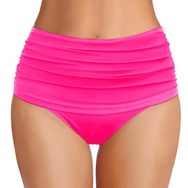 Zmart Women High Waisted Bikini Bottoms - Full Coverage Swim Bottom Ruched Tummy Control Bathing Suit Swimsuit Hot Pink M 2025