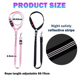 TYXHXTF 2 Pcs Dog Car Seat Belt, Adjustable Harness with Headrest and Safety Buckle, Elastic Bungee Buffer, Durable Pet Belts with Seatbelt Clip (Black, Pink)