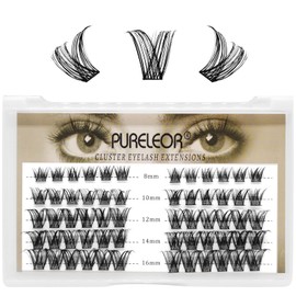 PURELEOR Cluster Eyelashes 60pcs Individual Lash Extensions D Curl Mixed Lengths Eyelashes Individual Natural Fluffy DIY Lash Pack Soft Cluster Lashes (8-16mm-Mixed FD09)