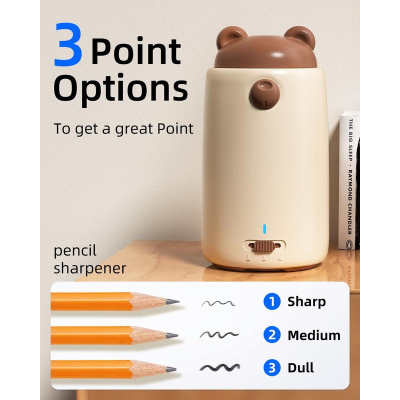 Zmol Fully Automatic Pencil Sharpener, Brown Bear Pencil Sharpener for