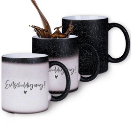 Zaubertasse "Entschuldigung" - Farbwechseltasse mit Glitzerpartikeln - Magic-Thermo-Effekt