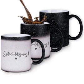 Zaubertasse "Entschuldigung" - Farbwechseltasse mit Glitzerpartikeln - Magic-Thermo-Effekt