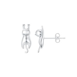 Weviway 925 Sterling Silver Cat Stud Earrings for Women Girls - Hypoallergenic Cute Kitty Animal Earrings, Dainty Jewellery Gift for Cat Lovers