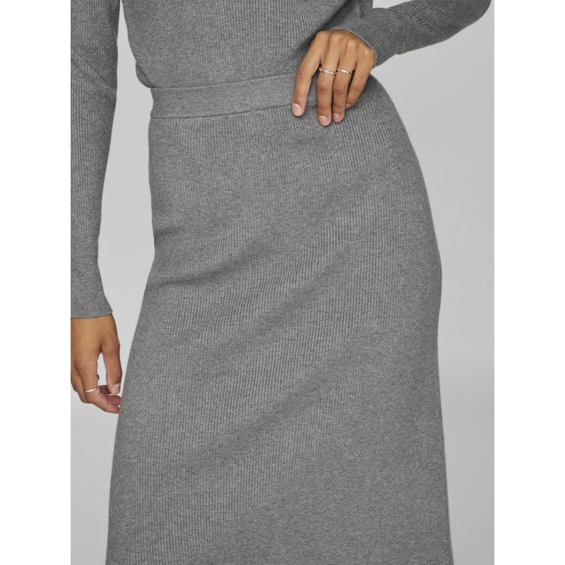 Vila Female Midi Skirt Knitted, Medium Grey Melange