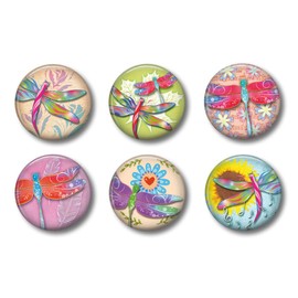 Dragonfly Magnets - Colorful Round Magnets Set of 6 - Cute Locker Magnets For Teens
