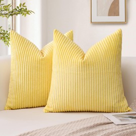Sungeek Set of 2 Corduroy Striped Soft Cushion Covers Boho Solid Farmhouse Throw Pillow Covers Decorative Lumbar Pillowcases for Sofa Couch Bedroom 45x45cm, Yellow