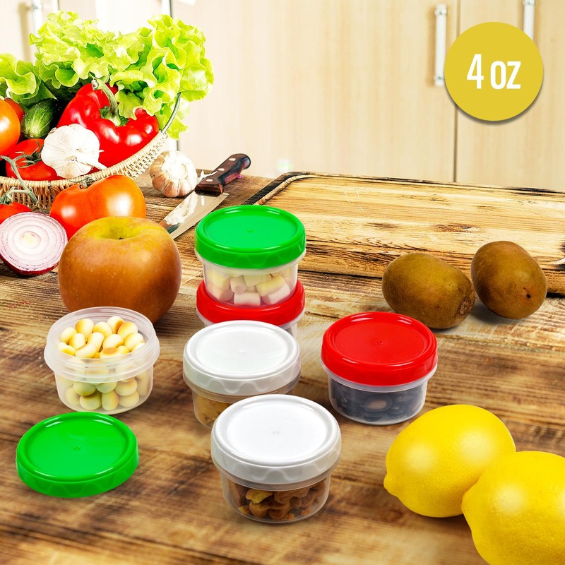 EONJOE 4oz Plastic Containers with Lids Reusable Dishwasher Freezer Safe