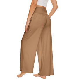 WiWi Pajama Pants for Women Soft Wide Leg Palazzo Lounge Sweatpants Loose Yoga Bottoms-Viscose from Bamboo S-XXL, Khaki, XX-Large