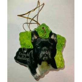 Americana French Bulldog Dog Porcelain Star Shaped Christmas Ornament New