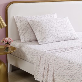 Betsey Johnson- Queen Sheet Set, Cotton Percale Bedding Set, Crisp & Cool, Lightweight & Breathable (Baby Buds Pink, Queen)